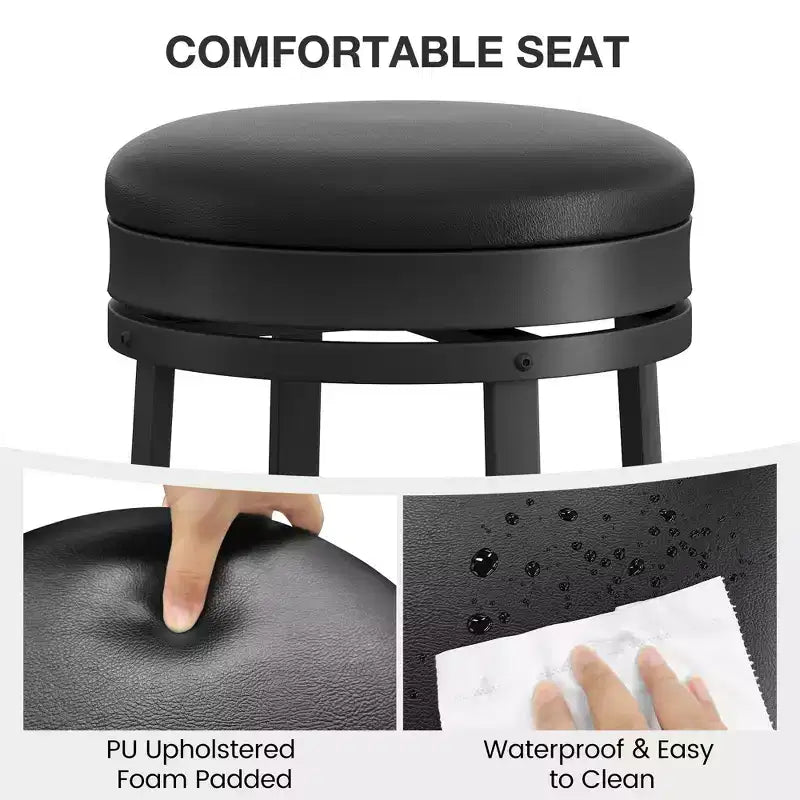 Lot de 2 tabourets de bar, tabourets de bar hauteur comptoir avec repose-pieds rembourrés et structure en métal, tabourets de bar ronds pour îlot de cuisine