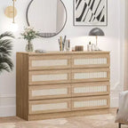 Commode double à 8 tiroirs pour chambre à coucher, commode en rotin, commode en bois moderne, table de chevet pour placard, salon et entrée