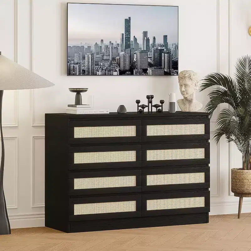 Commode double à 8 tiroirs pour chambre à coucher, commode en rotin, commode en bois moderne, table de chevet pour placard, salon et entrée