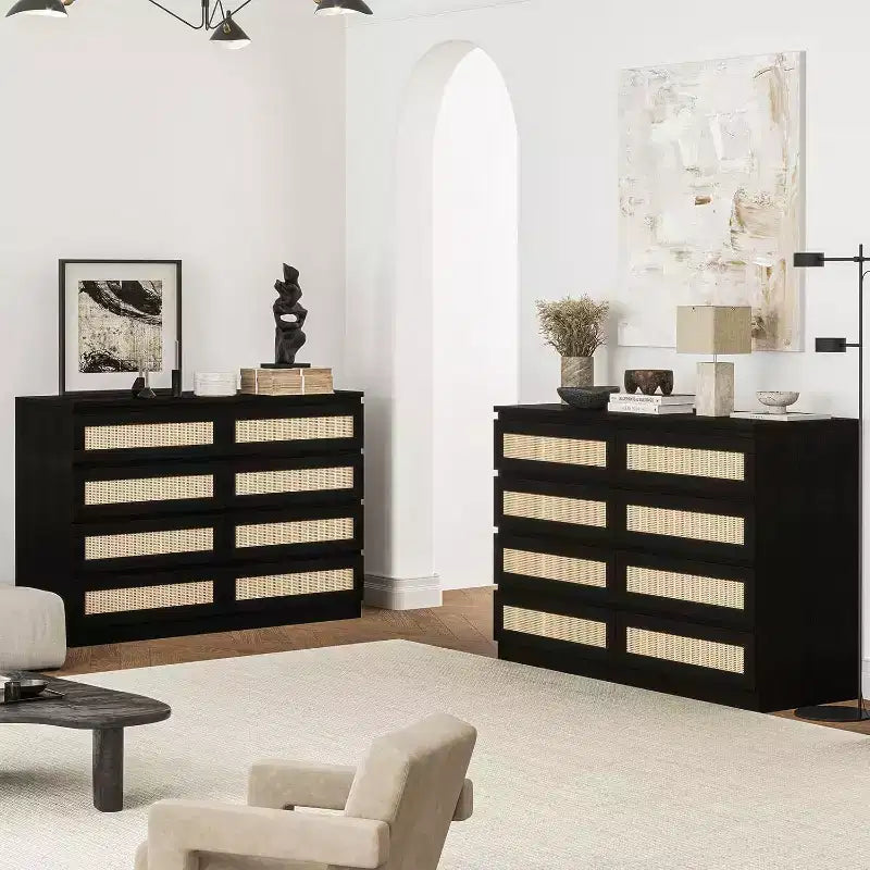 Commode double à 8 tiroirs pour chambre à coucher, commode en rotin, commode en bois moderne, table de chevet pour placard, salon et entrée
