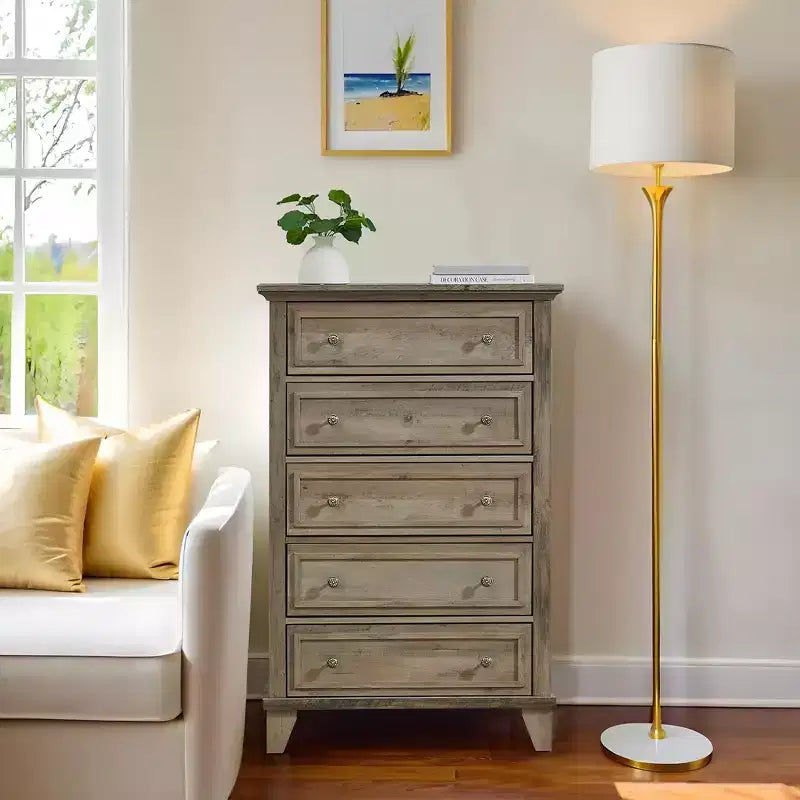 Commode à 5 tiroirs pour chambre à coucher, commode haute en bois de 122 cm avec tiroirs profonds, organisateur de commode moderne pour salon, couloir, entrée
