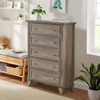 Commode à 5 tiroirs pour chambre à coucher, commode haute en bois de 122 cm avec tiroirs profonds, organisateur de commode moderne pour salon, couloir, entrée