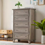 Commode à 5 tiroirs pour chambre à coucher, commode haute en bois de 122 cm avec tiroirs profonds, organisateur de commode moderne pour salon, couloir, entrée