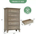 Commode à 5 tiroirs pour chambre à coucher, commode haute en bois de 122 cm avec tiroirs profonds, organisateur de commode moderne pour salon, couloir, entrée
