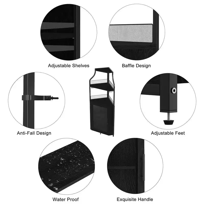 Meuble d'angle de bar avec bande LED, porte-verres, étagère réglable, meuble de bar à liqueurs à 5 niveaux pour la maison, vitrine d'angle pour petit espace