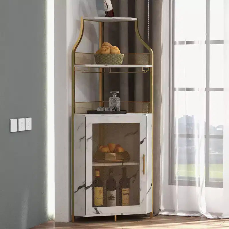 Meuble d'angle de bar avec bande LED, porte-verres, étagère réglable, meuble de bar à liqueurs à 5 niveaux pour la maison, vitrine d'angle pour petit espace