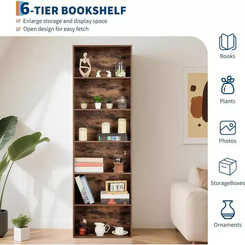 Acekool Armoire de Rangement 6 Étagères, Bibliothèque Industrielle 181 cm de Haut, Meuble de Rangement Utilitaire Haut pour Salon, Chambre, Bureau, Cuisine, Capacité 113 kg