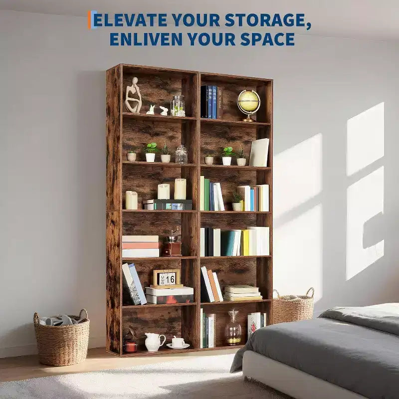 Acekool Armoire de Rangement 6 Étagères, Bibliothèque Industrielle 181 cm de Haut, Meuble de Rangement Utilitaire Haut pour Salon, Chambre, Bureau, Cuisine, Capacité 113 kg
