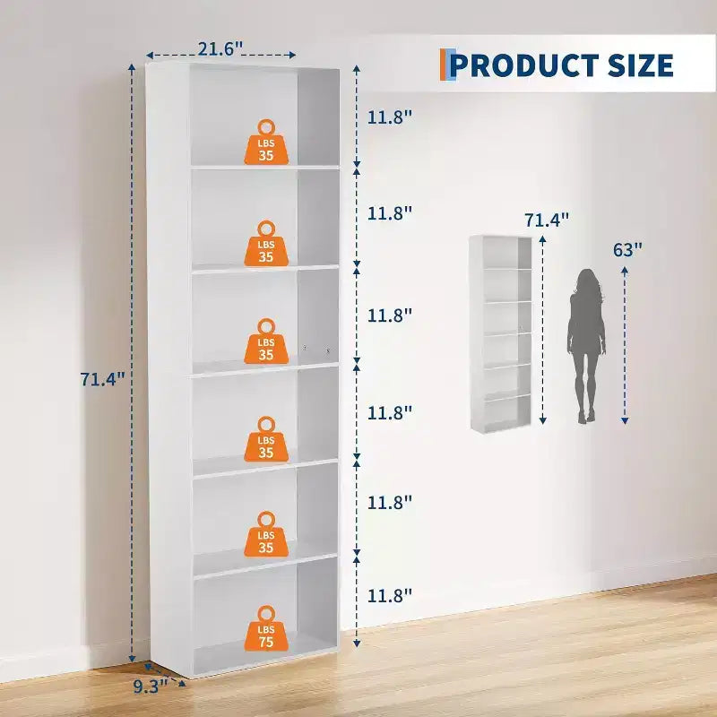 Acekool Armoire de Rangement 6 Étagères, Bibliothèque Industrielle 181 cm de Haut, Meuble de Rangement Utilitaire Haut pour Salon, Chambre, Bureau, Cuisine, Capacité 113 kg