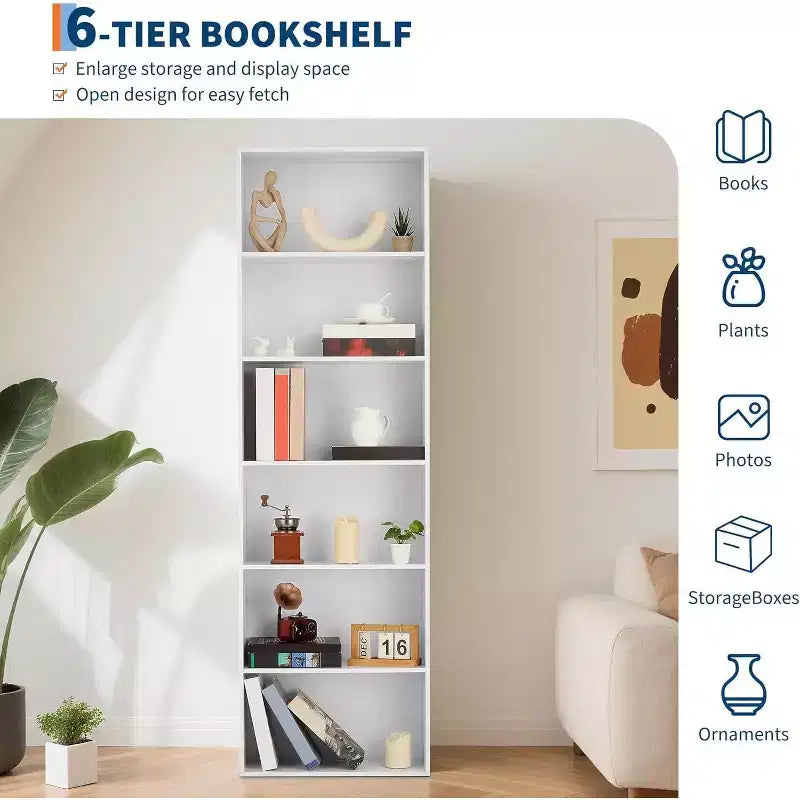 Acekool Armoire de Rangement 6 Étagères, Bibliothèque Industrielle 181 cm de Haut, Meuble de Rangement Utilitaire Haut pour Salon, Chambre, Bureau, Cuisine, Capacité 113 kg