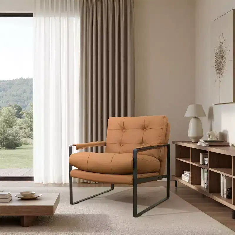 Fauteuil d'appoint en cuir véritable Art Leon avec assise et dossier capitonnés