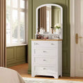 Coolmee 4 Drawers Dresser with Mirror, Charge Station and LED Strip, Modern Makeup Vanity Table for Small Space, Bedroom, Living Room, Entryway