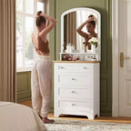 Coolmee Commode 4 Tiroirs avec Miroir, Station de Charge et Bande LED, Coiffeuse Moderne pour Petits Espaces, Chambre, Salon, Entrée