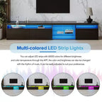 Meuble TV moderne Bestier pour téléviseurs jusqu'à 105 pouces avec 2 étagères en verre, console multimédia de rangement, meuble TV polyvalent avec lumières LED pour le salon, noir