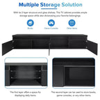 Meuble TV moderne Bestier pour téléviseurs jusqu'à 105 pouces avec 2 étagères en verre, console multimédia de rangement, meuble TV polyvalent avec lumières LED pour le salon, noir