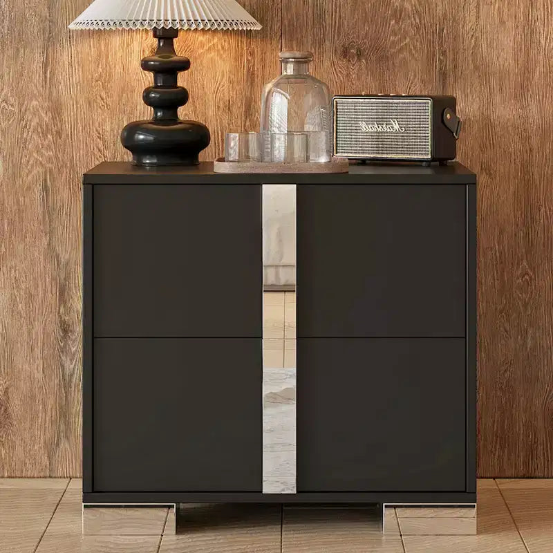Bestier Table de chevet miroir avec 2 tiroirs, Table d'appoint moderne avec rangement pour chambre à coucher, Table d'appoint pour salon, Noir
