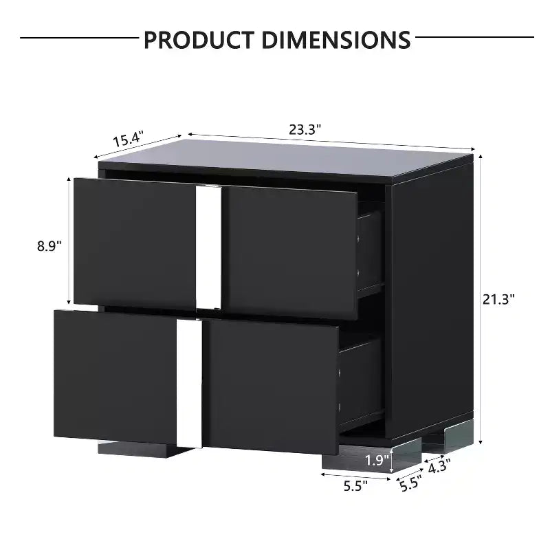 Bestier Table de chevet miroir avec 2 tiroirs, Table d'appoint moderne avec rangement pour chambre à coucher, Table d'appoint pour salon, Noir