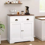 Buffet Cabinet, Sideboard - White Farmhouse Coffee Bar with 2 Doors, 2 Drawers & Adjustable Shelves for Dining Room, Living Room, Apartment