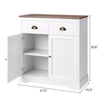 Meuble Buffet, Bahut – Bar à Café Ferme Blanc avec 2 Portes, 2 Tiroirs et Étagères Réglables pour Salle à Manger, Salon, Appartement
