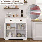 Meuble Buffet, Bahut – Bar à Café Ferme Blanc avec 2 Portes, 2 Tiroirs et Étagères Réglables pour Salle à Manger, Salon, Appartement