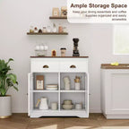 Meuble Buffet, Bahut – Bar à Café Ferme Blanc avec 2 Portes, 2 Tiroirs et Étagères Réglables pour Salle à Manger, Salon, Appartement