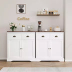 Meuble Buffet, Bahut – Bar à Café Ferme Blanc avec 2 Portes, 2 Tiroirs et Étagères Réglables pour Salle à Manger, Salon, Appartement