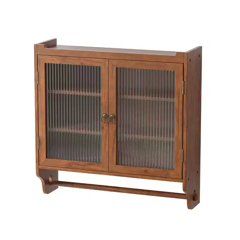 CLIHOME 24.8 Meuble Mural Vintage avec Porte en Verre, Meuble de Rangement de Salle de Bain à Double Porte 3 Niveaux avec Porte-Serviettes