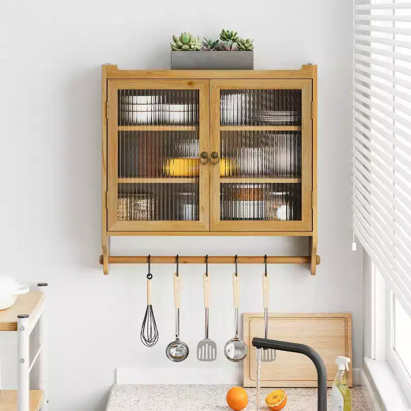 CLIHOME 24.8 Meuble Mural Vintage avec Porte en Verre, Meuble de Rangement de Salle de Bain à Double Porte 3 Niveaux avec Porte-Serviettes
