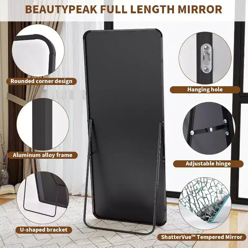 Miroir pleine longueur 56 x 21 avec coins arrondis, miroir sur pied, à suspendre ou à poser dans une chambre ou un dressing