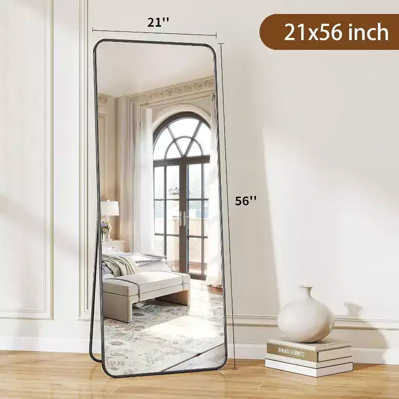 Miroir pleine longueur 56 x 21 avec coins arrondis, miroir sur pied, à suspendre ou à poser dans une chambre ou un dressing
