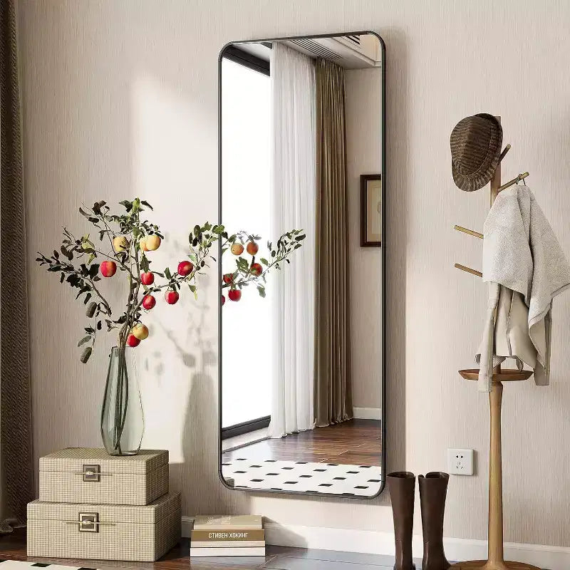 56 x 21 Full Length Mirror with Rounded Corners, Floor Mirror for Standing, Hanging or Leaning in Bedroom or Dressing Room