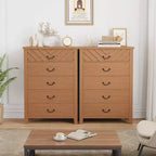 Commode à 5 tiroirs pour chambre à coucher, table de chevet marron à 5 tiroirs avec élégant design en V, commode de rangement en bois pour salon, chambre d'enfant.