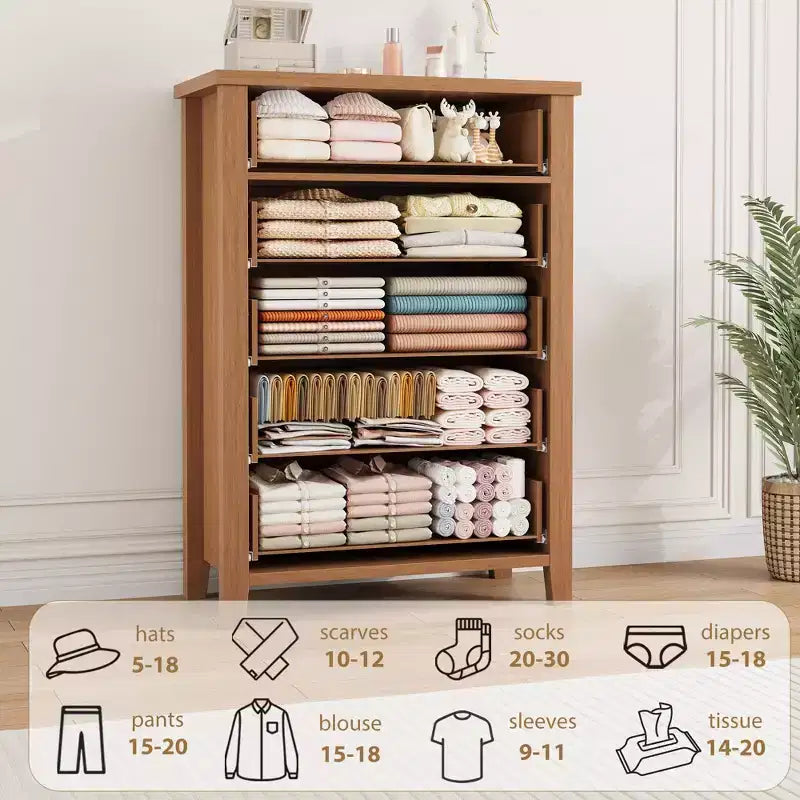 Commode à 5 tiroirs pour chambre à coucher, table de chevet marron à 5 tiroirs avec élégant design en V, commode de rangement en bois pour salon, chambre d'enfant.