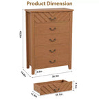 Commode à 5 tiroirs pour chambre à coucher, table de chevet marron à 5 tiroirs avec élégant design en V, commode de rangement en bois pour salon, chambre d'enfant.