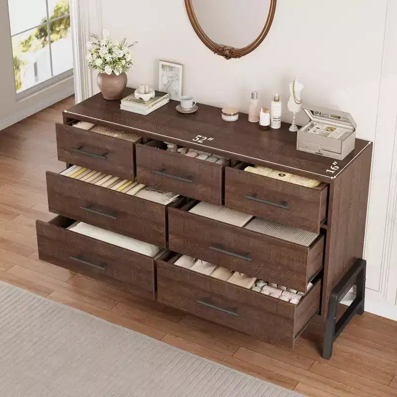 Commode de chambre à 7 tiroirs, commode autoportante de 52 cm de large avec rangement, meuble de rangement en bois pour salon, chambre, entrée
