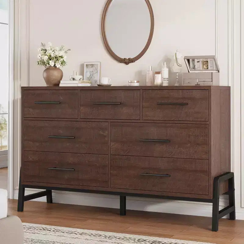 Commode de chambre à 7 tiroirs, commode autoportante de 52 cm de large avec rangement, meuble de rangement en bois pour salon, chambre, entrée