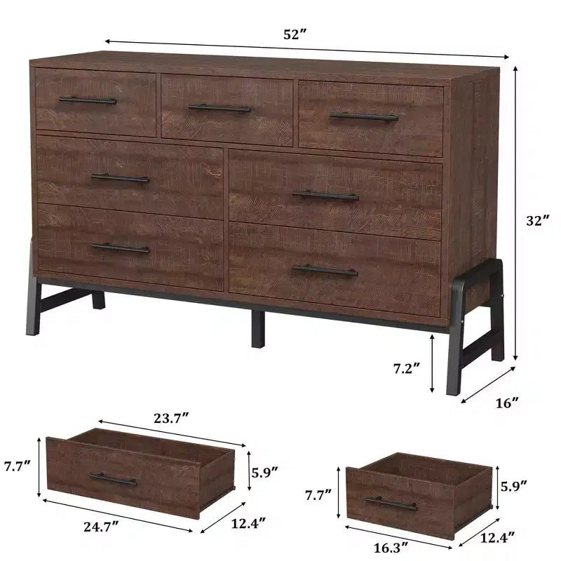 Commode de chambre à 7 tiroirs, commode autoportante de 52 cm de large avec rangement, meuble de rangement en bois pour salon, chambre, entrée
