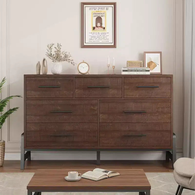 Commode de chambre à 7 tiroirs, commode autoportante de 52 cm de large avec rangement, meuble de rangement en bois pour salon, chambre, entrée