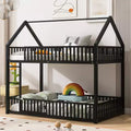 Bellemave Twin Over Twin Metal House Bunk Bed with Guardrails for Kids, Black