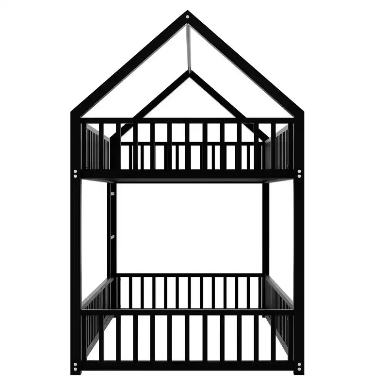 Bellemave Lit Superposé Métal Maison Jumeaux-sur-Jumeaux avec Barrières de Sécurité pour Enfants, Noir