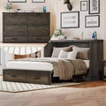 Bellemave Queen Size Farmhouse Murphy Cabinet Bed with Charging Station and Storage Drawer, Rustic Gray