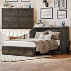 Bellemave Queen Size Farmhouse Murphy Cabinet Bed with Charging Station and Storage Drawer, Rustic Gray