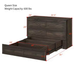 Lit armoire escamotable Bellemave Queen Size de style rustique avec station de recharge et tiroir de rangement, gris rustique