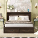 Lit armoire escamotable Bellemave Queen Size de style rustique avec station de recharge et tiroir de rangement, gris rustique
