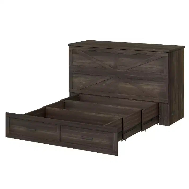 Lit armoire escamotable Bellemave Queen Size de style rustique avec station de recharge et tiroir de rangement, gris rustique