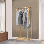 Portant à Vêtements en Bambou, Portant Autonome avec Étagère de Rangement et Tringle, Organisateur de Vêtements en Bois peu encombrant pour Chambre, Salon