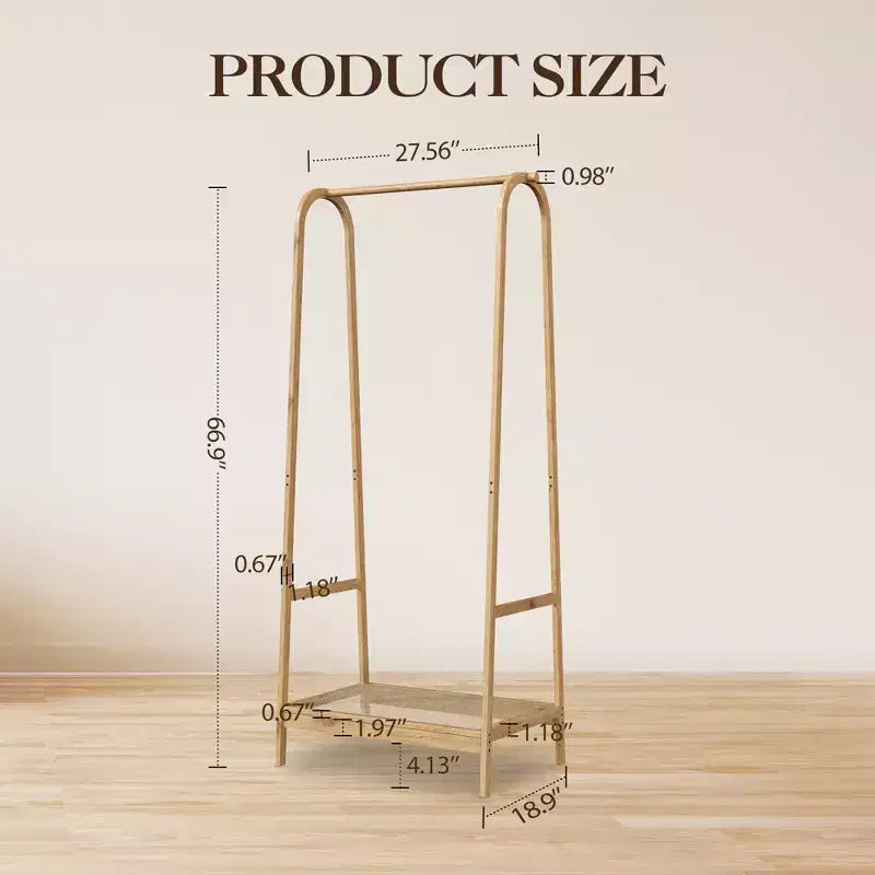 Portant à Vêtements en Bambou, Portant Autonome avec Étagère de Rangement et Tringle, Organisateur de Vêtements en Bois peu encombrant pour Chambre, Salon
