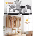 Portant à Vêtements en Bambou, Portant Autonome avec Étagère de Rangement et Tringle, Organisateur de Vêtements en Bois peu encombrant pour Chambre, Salon