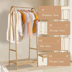 Portant à Vêtements en Bambou, Portant Autonome avec Étagère de Rangement et Tringle, Organisateur de Vêtements en Bois peu encombrant pour Chambre, Salon