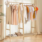Portant à Vêtements en Bambou, Portant Autonome avec Étagère de Rangement et Tringle, Organisateur de Vêtements en Bois peu encombrant pour Chambre, Salon